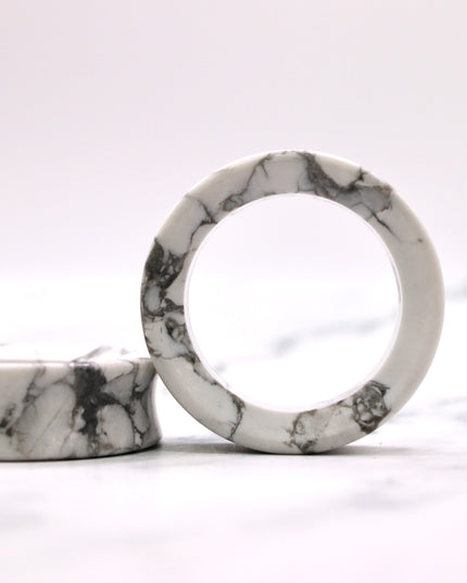 Howlite Tunnel Plugs Black and White Stone Gauge Pair - EC Plugs