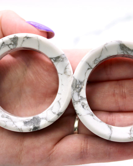 Howlite Tunnel Plugs Black and White Stone Gauge Pair - EC Plugs