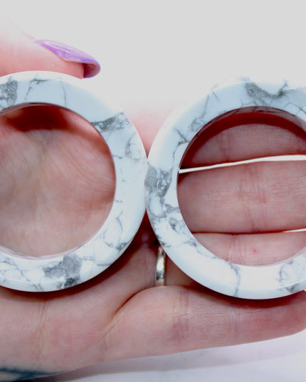 Howlite Tunnel Plugs Black and White Stone Gauge Pair - EC Plugs