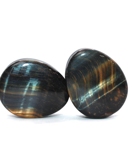 Blue Tiger Eye Tear Drop Double Flare Plugs Pair - EC Plugs