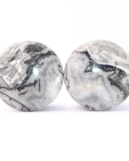 Wave Jasper Single Flared Plugs Pair - Gray and White Marbled Gauges