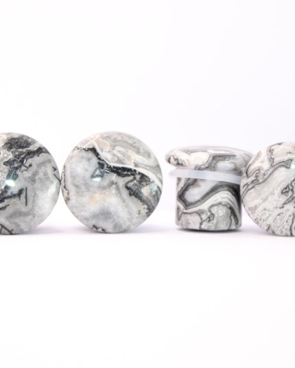 Wave Jasper Single Flared Plugs Pair - Gray and White Marbled Gauges