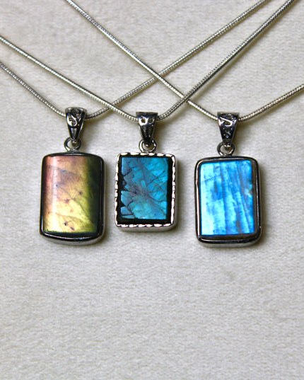 Labradorite Pendant in Sterling Silver 925 – High Shine Faceted Stone Necklace, Genuine Silver Stamped Setting, You Pick Your Exact Pendant Chain Included