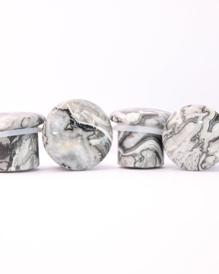 Wave Jasper Single Flared Plugs Pair - Gray and White Marbled Gauges