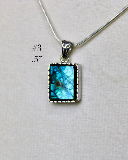 Labradorite Pendant in Sterling Silver 925 – High Shine Faceted Stone Necklace, Genuine Silver Stamped Setting, You Pick Your Exact Pendant Chain Included