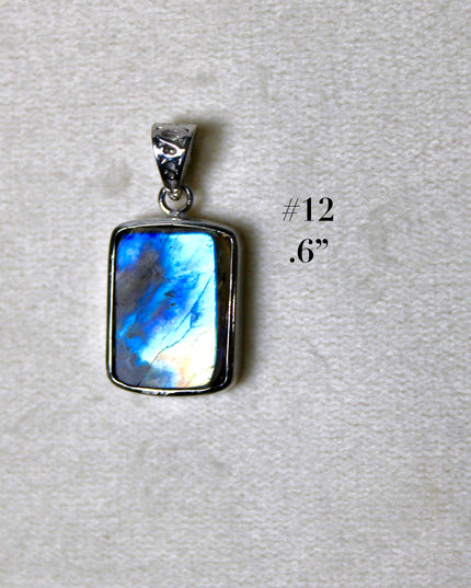 Labradorite Pendant in Sterling Silver 925 – High Shine Faceted Stone Necklace, Genuine Silver Stamped Setting, You Pick Your Exact Pendant Chain Included