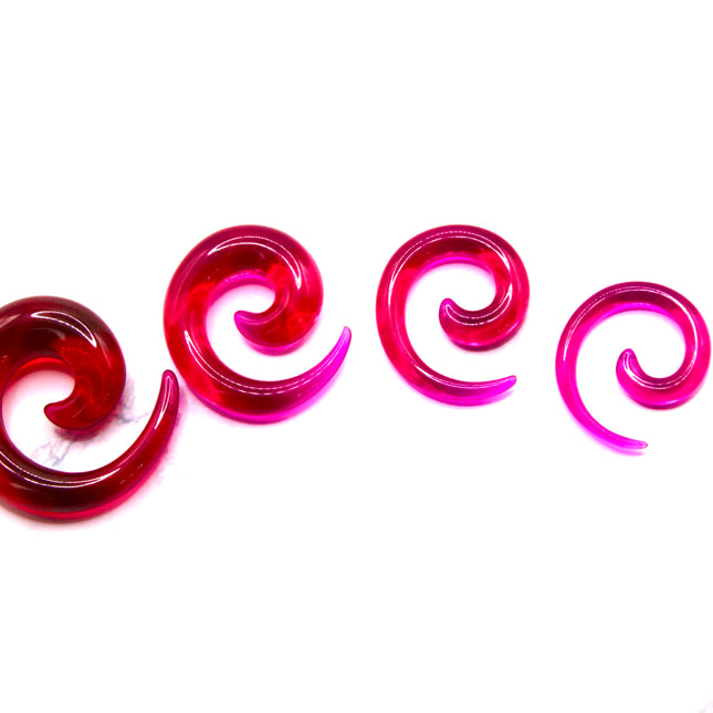 These Purple Acrylic Spiral Taper Earrings are a stylish and low-maintenance option for stretched ears. The sleek spiral design adds visual interest while remaining lightweight and easy to wear. Perfect for everyday use or to enhance your alt aesthetic, these tapers offer a bold yet classic look.