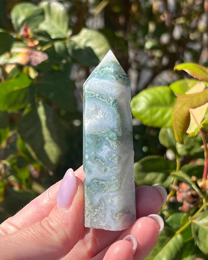 Moss Agate towers-windows into a tiny forest