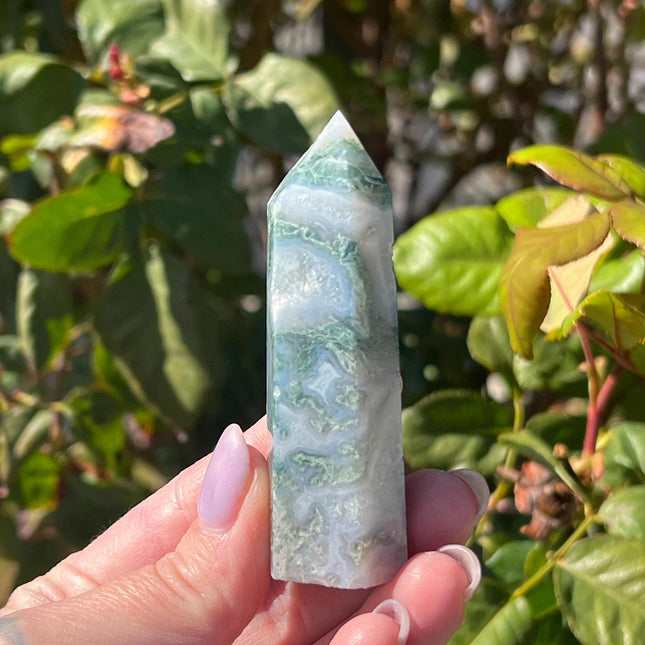 Moss Agate towers-windows into a tiny forest