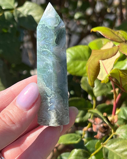 Moss Agate towers-windows into a tiny forest