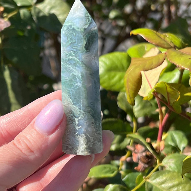 Moss Agate towers-windows into a tiny forest