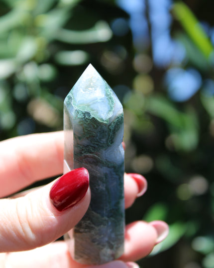Moss agate tower 4 inches