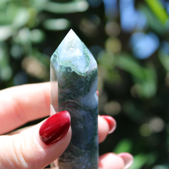 Moss agate tower 4 inches