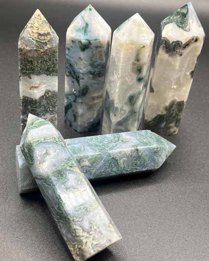 Moss Agate towers-windows into a tiny forest