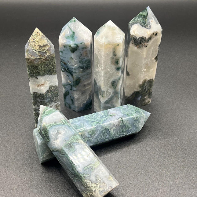 Moss Agate towers-windows into a tiny forest