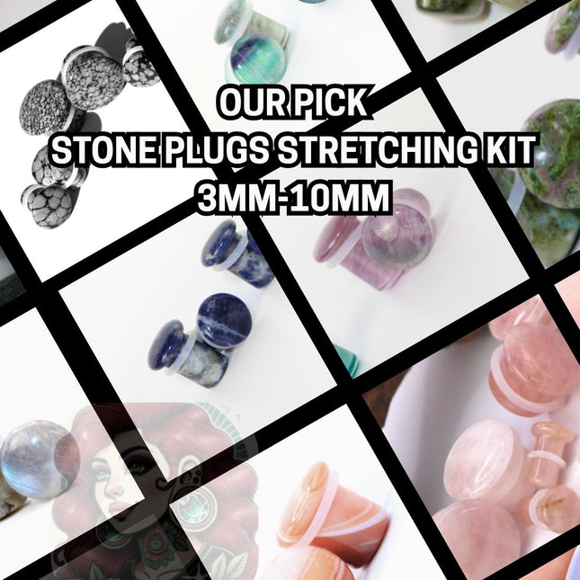 Single Flare Stone Plug Stretching Assortment Sizes 3mm-10mm 6 Pairs of Random Single Flare Stone Plugs for Gauged Ears