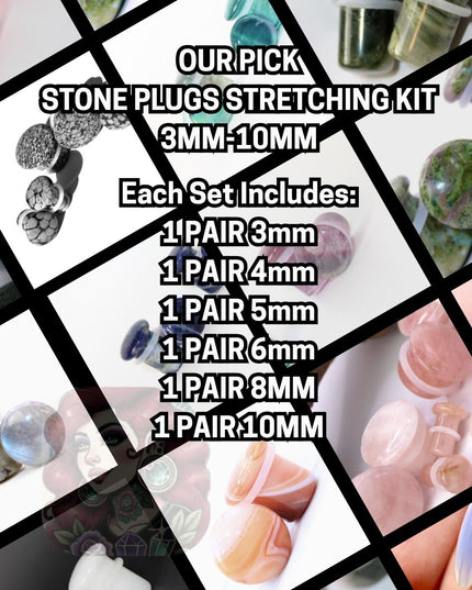 Single Flare Stone Plug Stretching Assortment Sizes 3mm-10mm 6 Pairs of Random Single Flare Stone Plugs for Gauged Ears