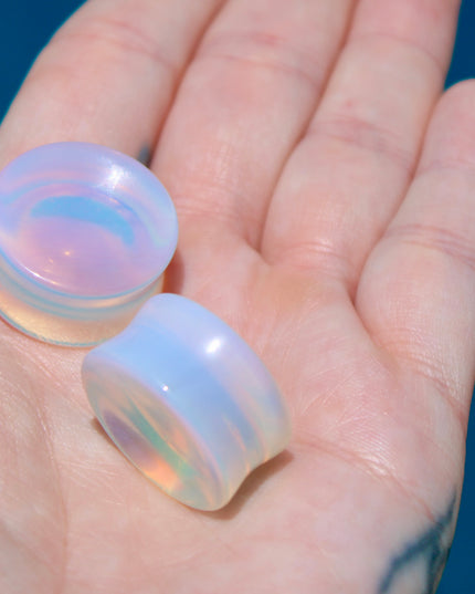 Opalite Double Flare Plugs PAIR - Iridescent Rainbow Gauges 3mm-57mm!