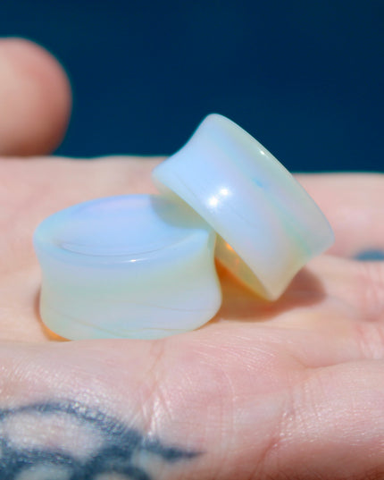 Opalite Double Flare Plugs PAIR - Iridescent Rainbow Gauges 3mm-57mm!