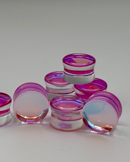 Pink Opalite Glass Double Flare Plugs - EC Plugs