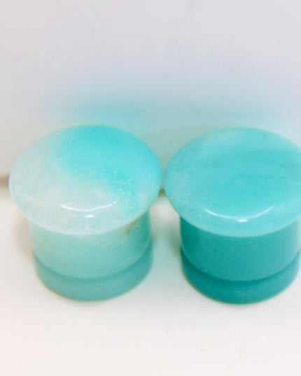 A beautifully fossilized pair of Ammonite Single Flare Plugs rests on a warm-toned background, showcasing the intricate spiral patterns of ancient marine life. Each plug is carefully carved from real ammonite fossils, revealing natural chambers in warm shades of caramel, amber, and deep brown, sometimes accented with hints of iridescent sheen. The surface is smoothly polished, allowing the fossil’s unique structure to shine through. Designed with a single flare and fitted with O-rings