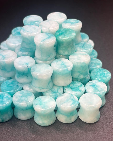 Pair of Beautifully Unique Blue Line Agate Gauges