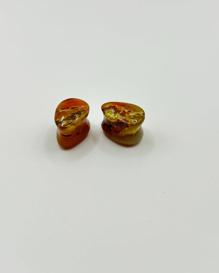 Carnelian Agate Stone Tear Drop Double Flare Plugs - Red and Orange Gauges 6mm-14mm