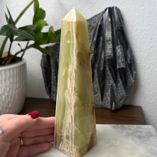 This Green Onyx Tower not only makes a stunning visual impact, but also brings harmonizing energy to any space. Whether used in meditation, intention-setting, or simply admired for its beauty, it’s a powerful companion for personal growth and mindful living.