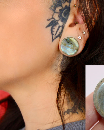 Labradorite Plugs Double Flare - Gauges Pair - Grade B - EC Plugs