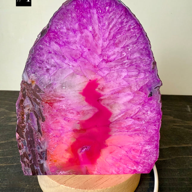 Polished Agate Geode Lamp Pink Lamp with Wooden Light Stand - EC Plugs