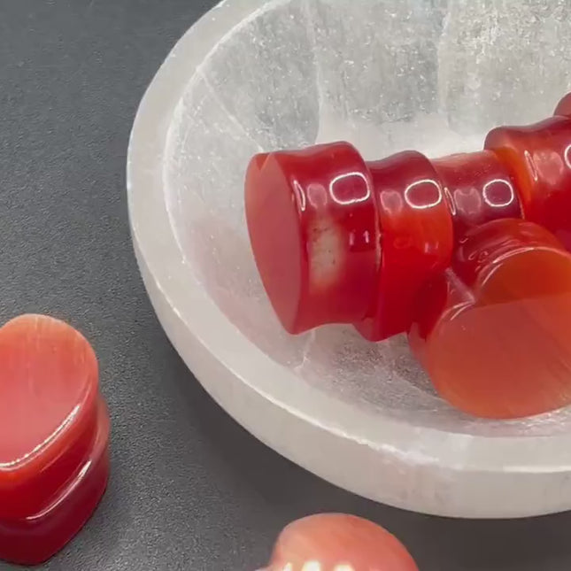 Cat Eye Heart Plugs - Red Gauges (selenite)