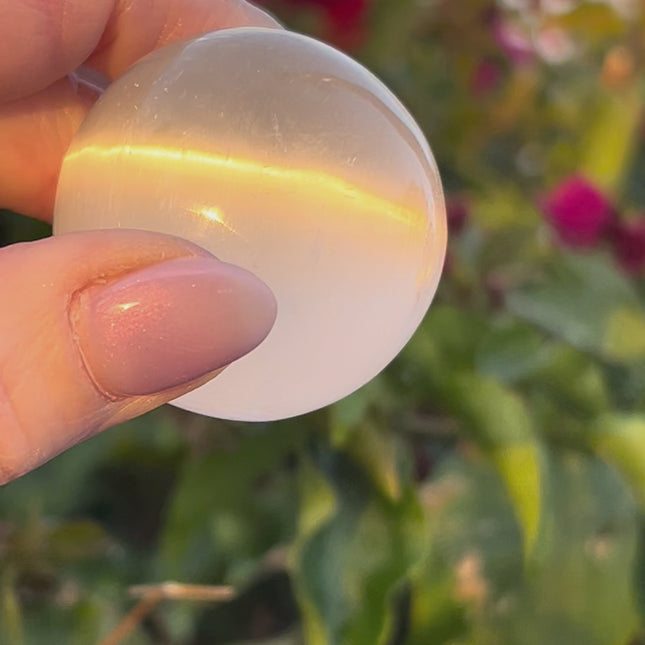 Selenite Sphere with Stand – Polished White Crystal Ball for Energy Cleansing, Aura Clearing, Meditation, Small Display Base Included