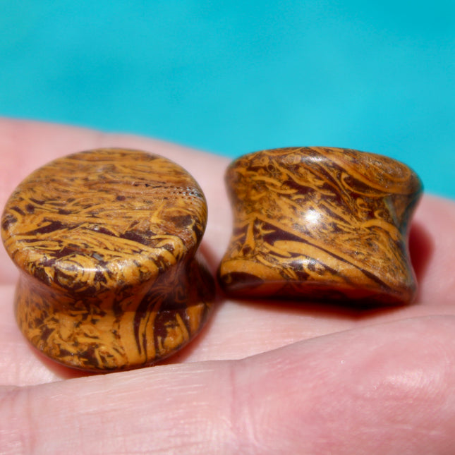 Organic Calligraphy Stone Plugs – Double Flare Stone with Wood-Like Appearance Rate and Unique  Gauges for Natural Style