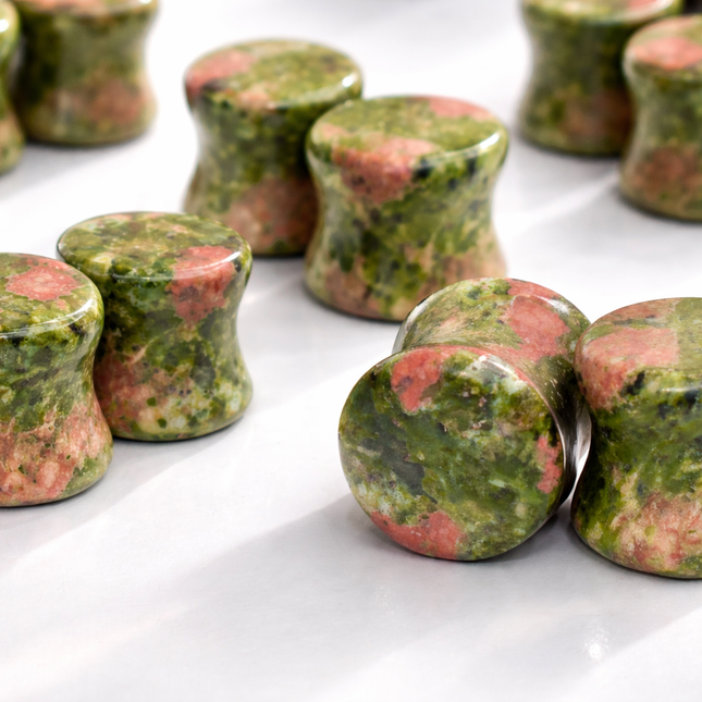 Unakite Double Flare Stone Pair