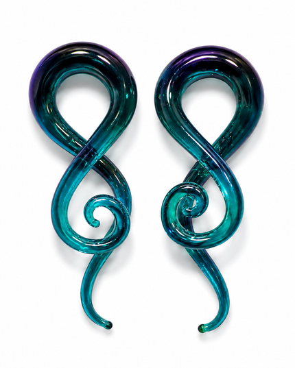 Teal Aura Rainbow Glass Ear Sprials