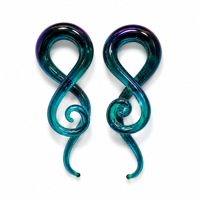 Teal Aura Rainbow Glass Ear Sprials
