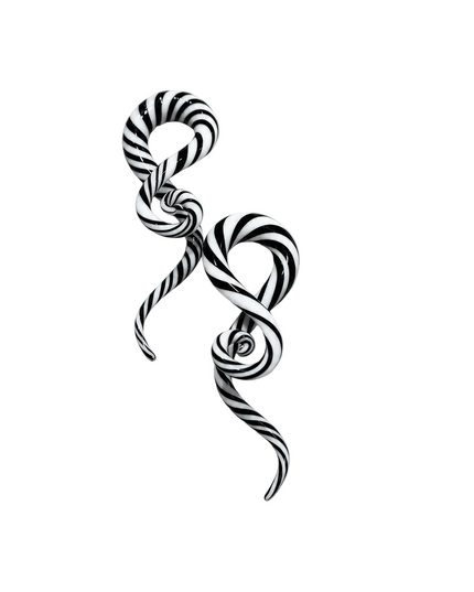 Black and White Striped Glass Ear Sprials 