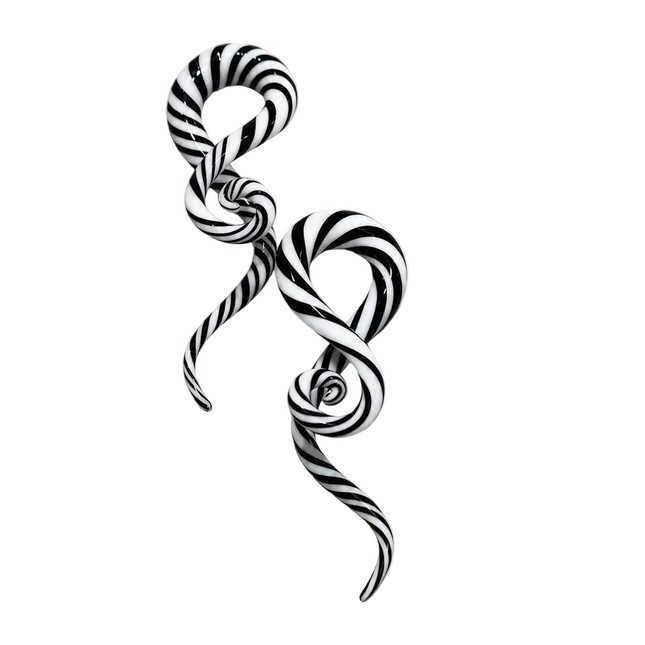 Black and White Striped Glass Ear Sprials 
