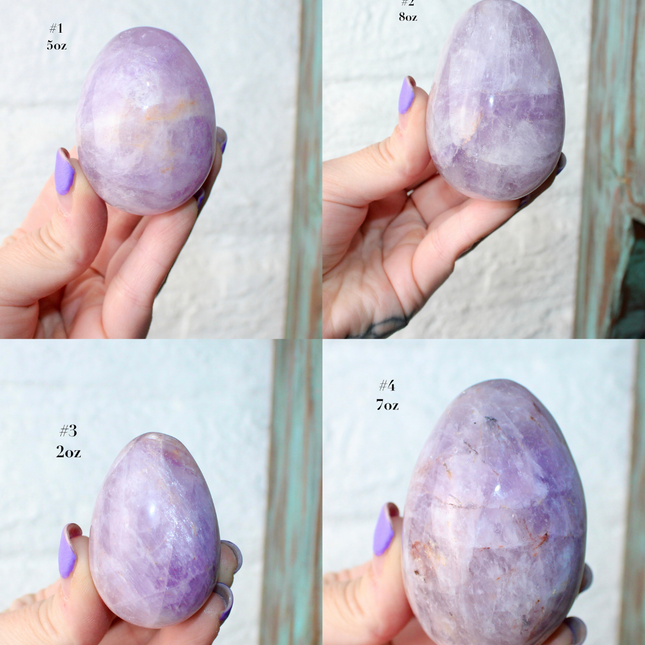 Amethyst Smoky Quartz Egg Natural Polished Stone Egg, YOU PICK! Purple Shimmering Decorative Crystal Egg for Display or Collection