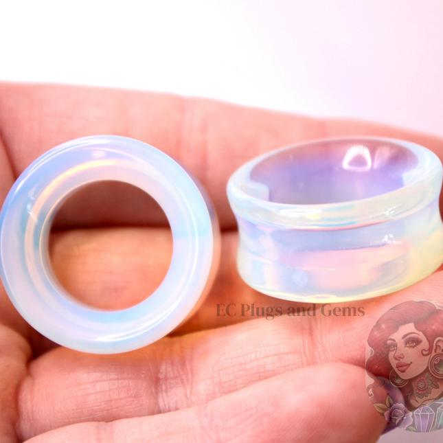 Opalite Tunnel Plugs Iridescent Rainbow - Translucent Pair of Gauges 5mm-50mm