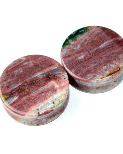 Pink and Purple Orbicular Jasper Double Flare Plugs – Natural Stone Ear Gauges Pair 
