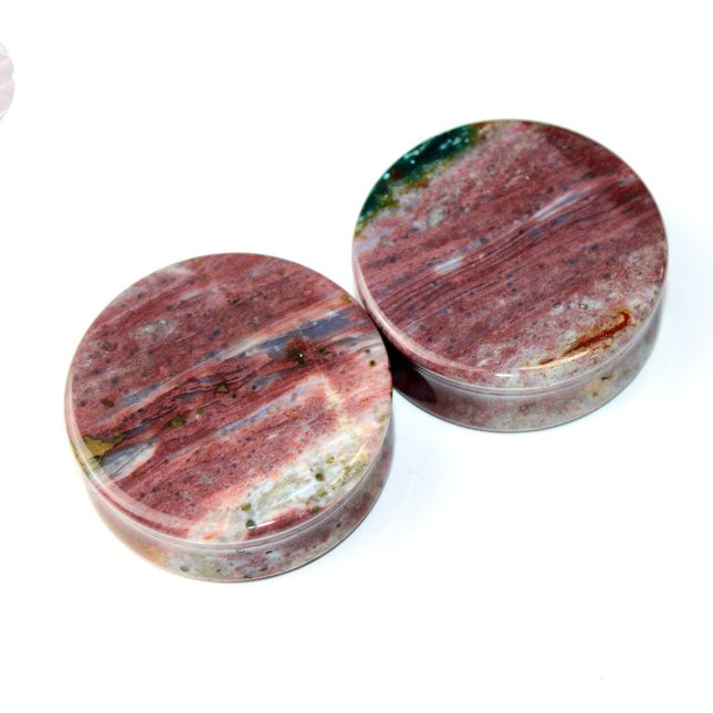 Pink and Purple Orbicular Jasper Double Flare Plugs – Natural Stone Ear Gauges Pair 