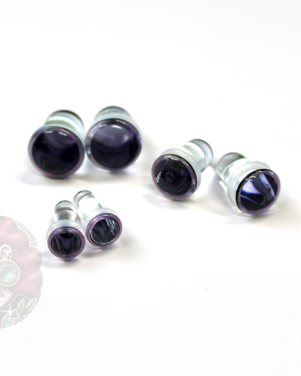 Single Flare Purple Glass Plugs for Dead Stretching – Sizes 1.6mm (14g) to 10mm (00g) Pair or as a Kit