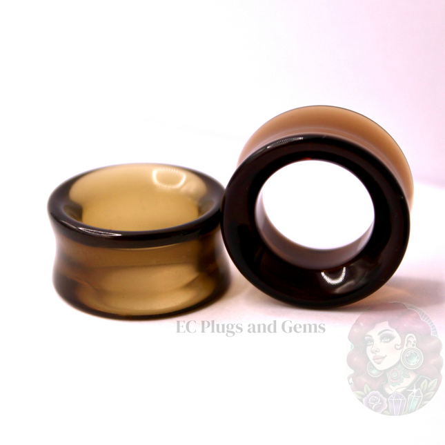 Brown Smoky Glass Tunnel Plugs – Double Flare Eyelet Gauges (Pair), Translucent Brown