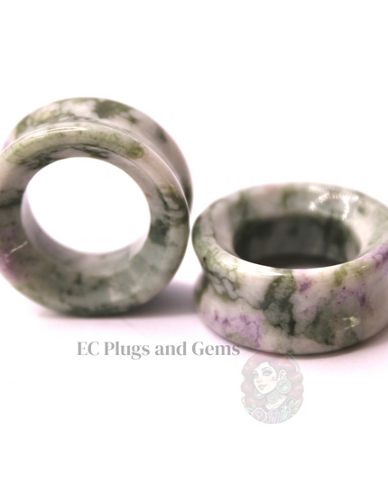 Peace Jade Tunnel Plugs - Green and Lavender Stone Eyelet Gauges