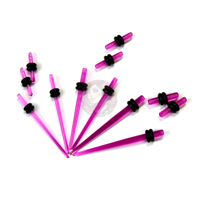 Stretching Taper Kit Includes Acrylic Purple Plugs and Tapers – Sizes 14G to 00G