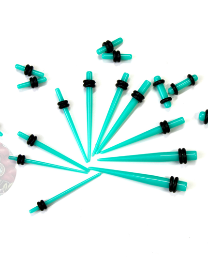 Stretching Taper Kit Includes Acrylic Teal Plugs and Tapers – Sizes 14G to 00G&nbsp;