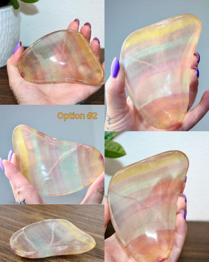 This Fluorite Bowl is made from genuine natural stone and showcases the beautiful color banding and clarity typical of fluorite. Ranging from soft greens to deep purples, each bowl is uniquely patterned and polished to a smooth, glossy finish.
