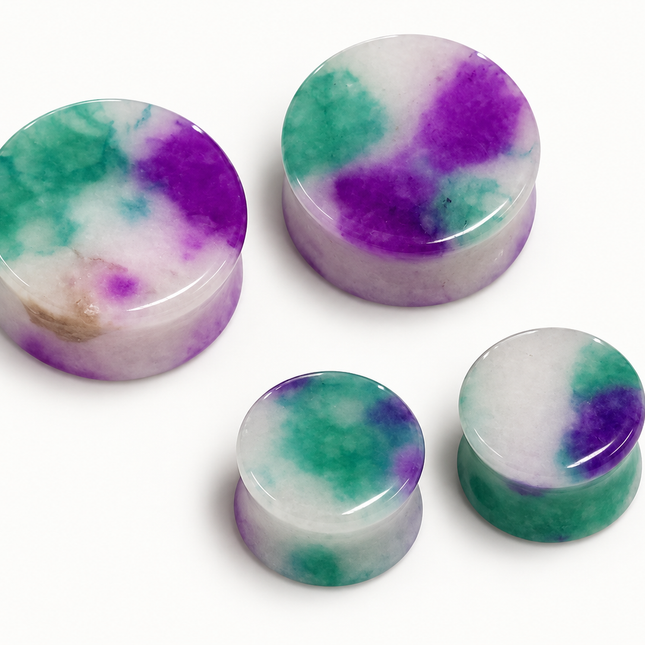 Cotton Candy Turquoise Purple Quartz Double Flare – Colorful Stone Gauges for Stretched Ears