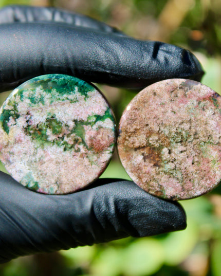 Pink Moss Agate Double Flare - One of a Kind Custom 1 & 1/4in 32mm Pair